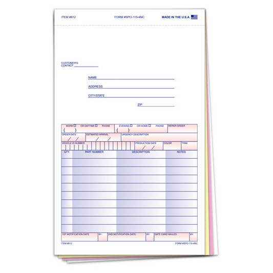 Special Parts Order Form - SPO-115-4NC