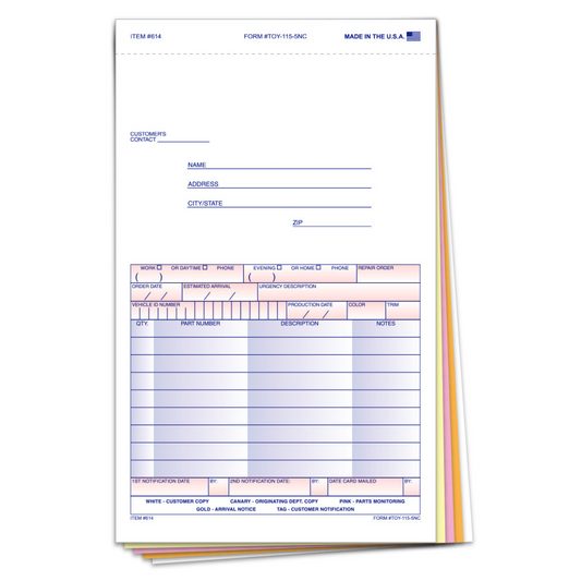 Special Parts Order Form - TOY-115-5NC