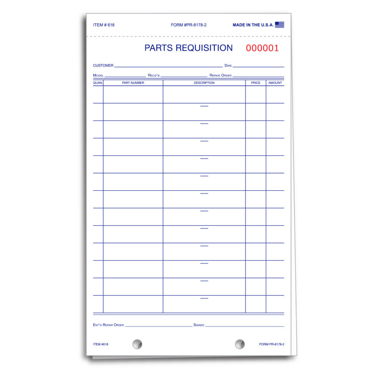 Parts Requisition Form - #PR-8178