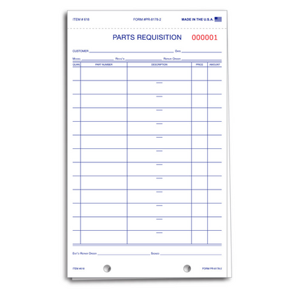 Parts Requisition Form PR-8178 - 2-Part Carbonless, 250 Pack