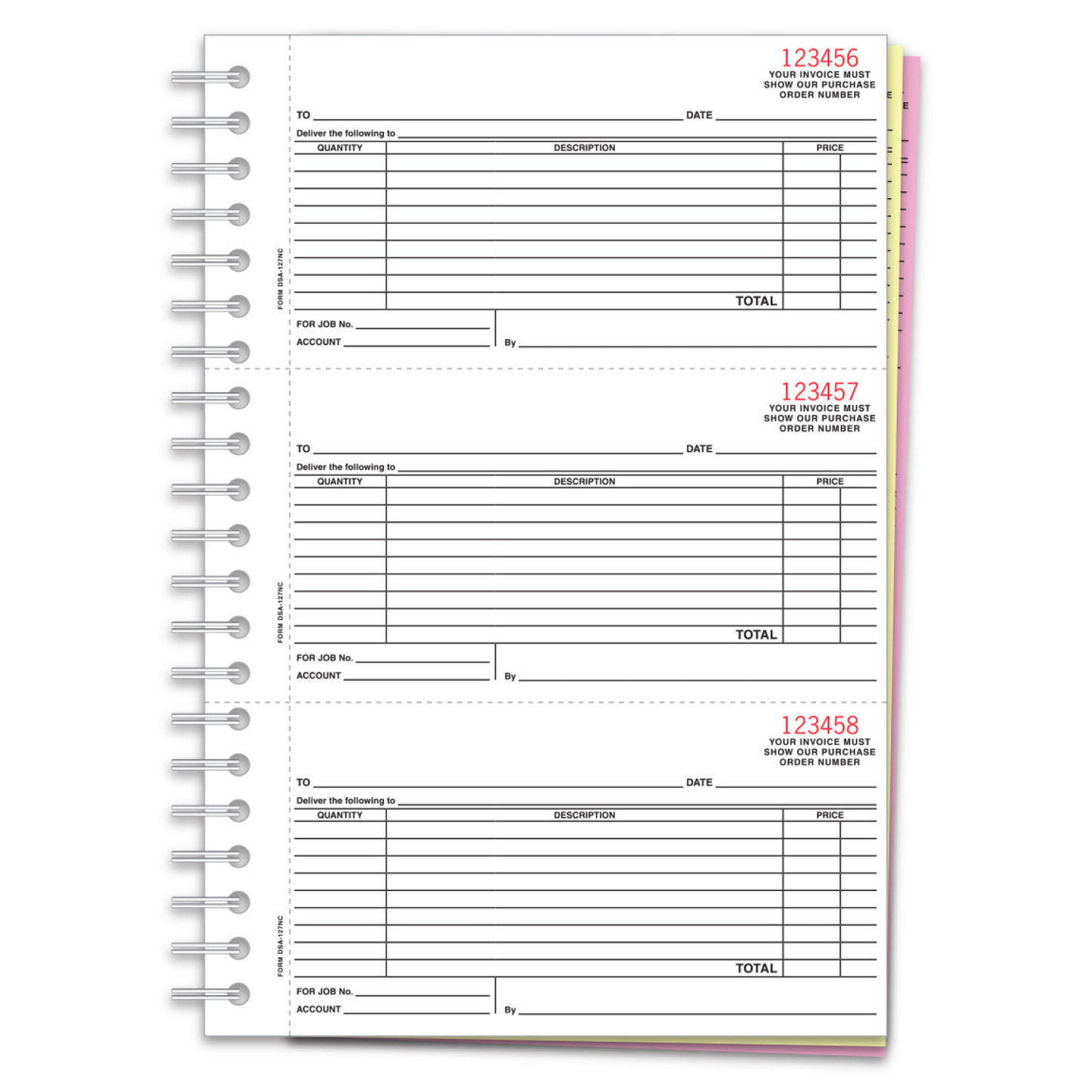 Purchase Order Book - DSA-127NC - 3 Part, 150 per Book