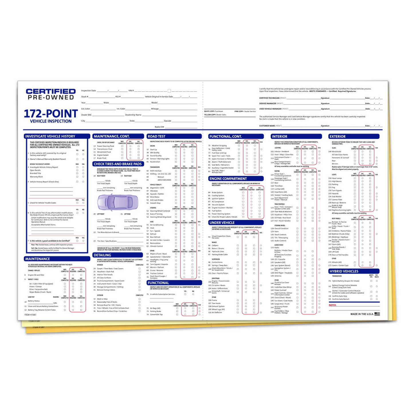 Cert. Pre-owned 172 Pt.Multi-Point Vehicle Insp. Report - 3 Part