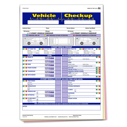 Vehicle Checkup/Inspection Report - 3 Part