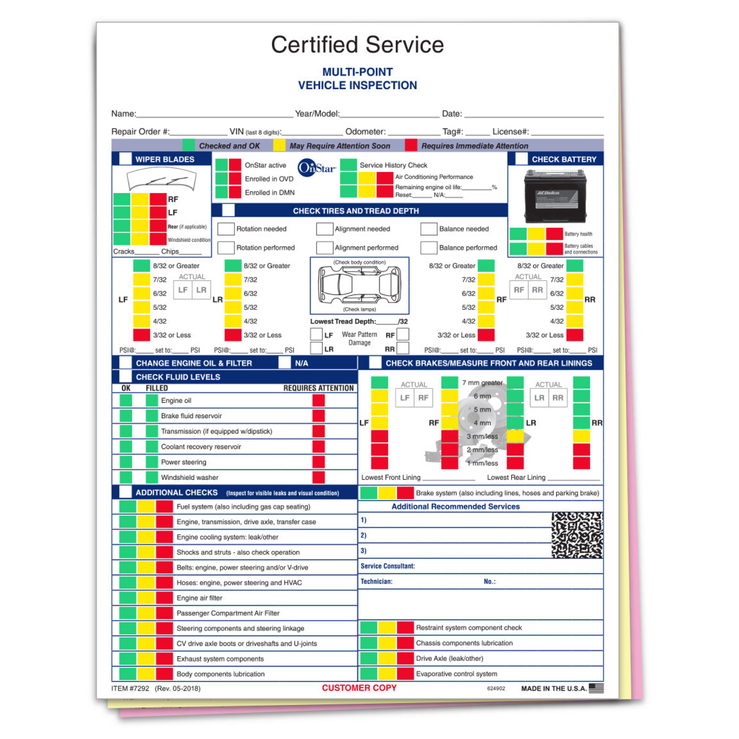 GM Multi-Point Vehicle Inspection Report - 3 Part