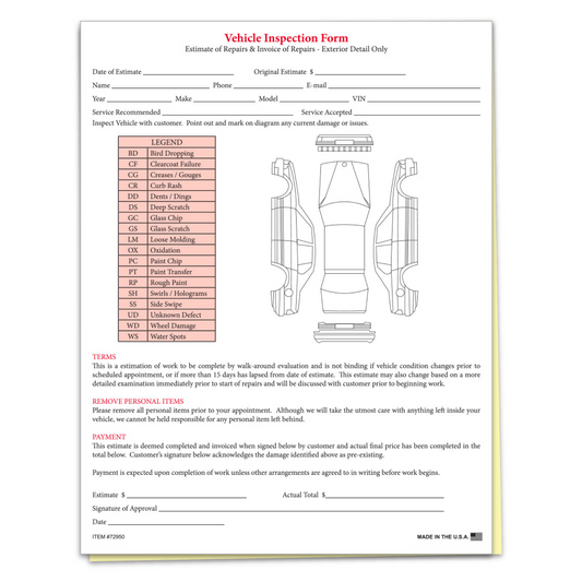 Vehicle Inspection & Estimate Form - 2 Part