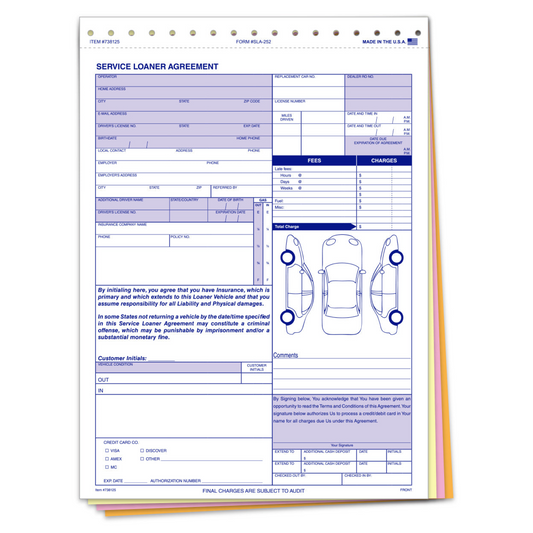 Service Loaner Agreement - SLA-252 - 4 Part