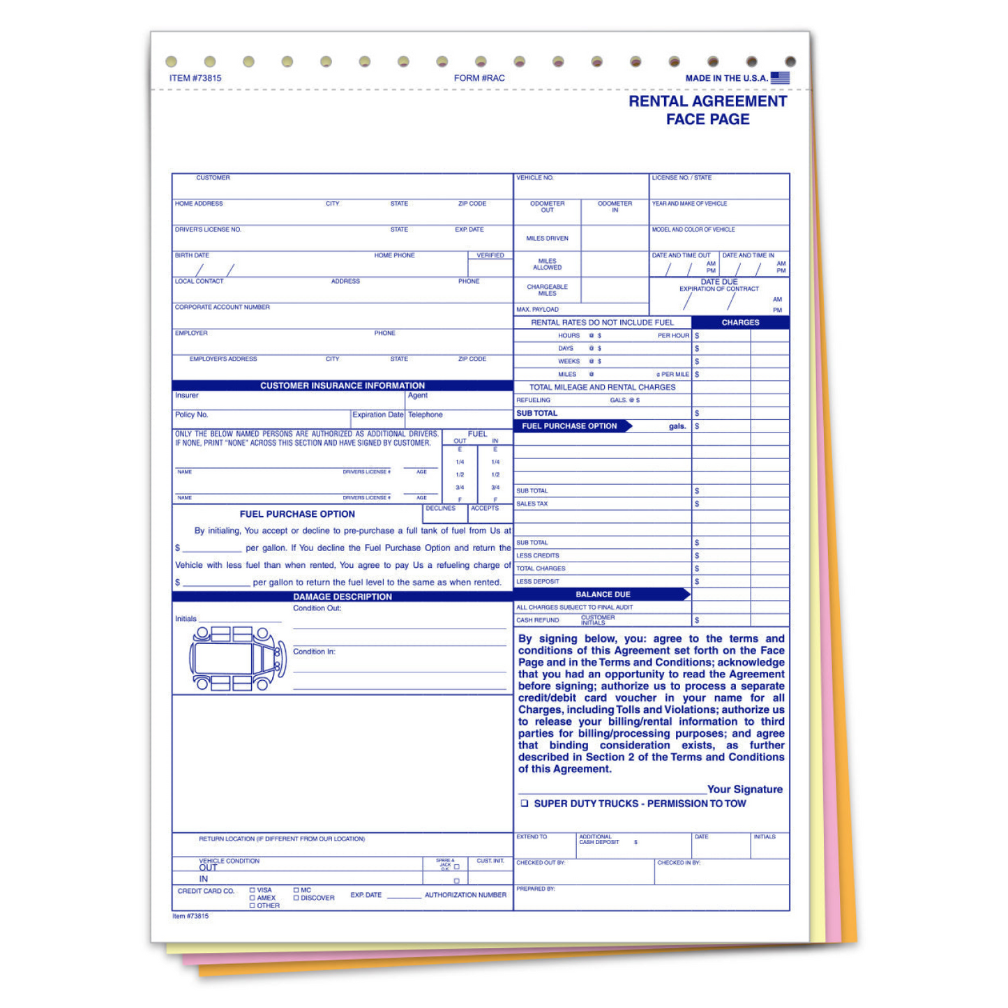 Rental Agreement - RAC - 4 Part