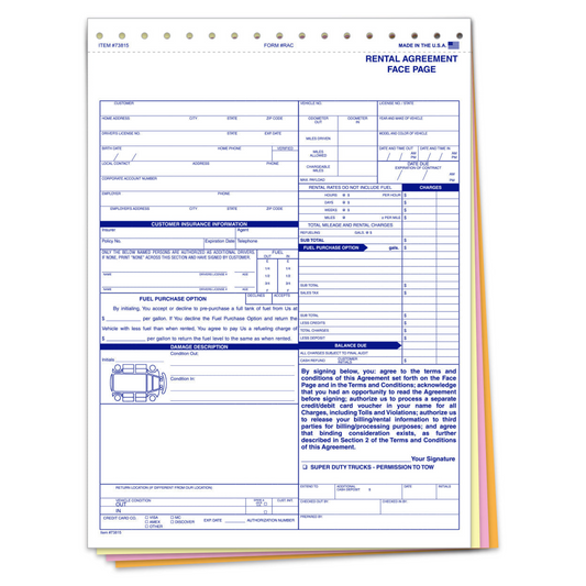 Rental Agreement - RAC - 4 Part