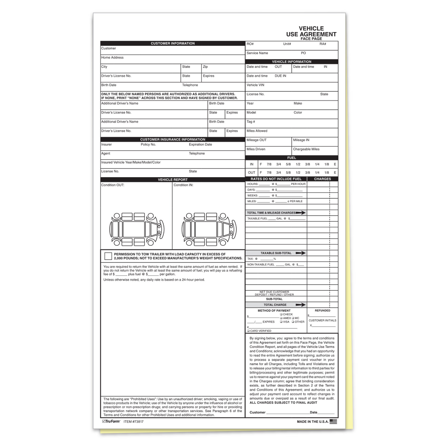 Vehicle Use Agreement - 2 Part