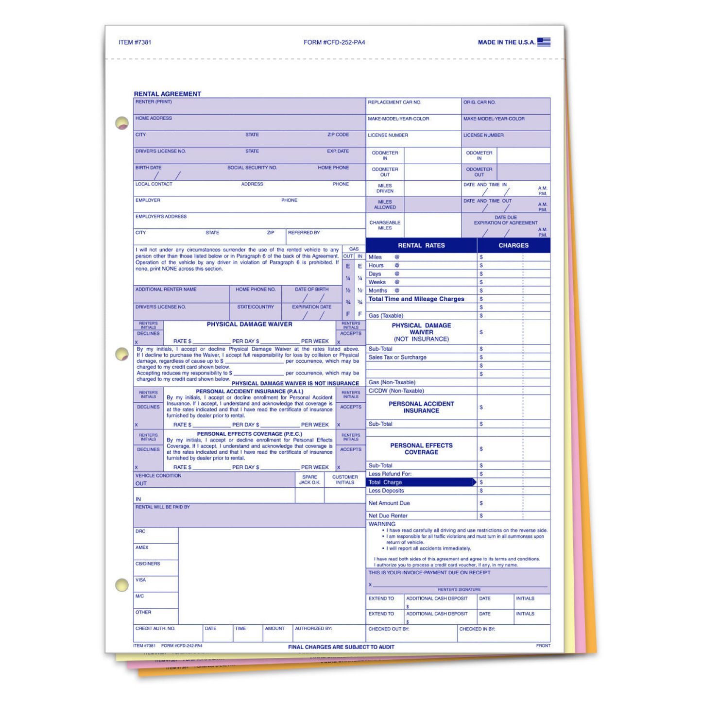 Rental Agreement - CFD-252-PA4 - 4 Part