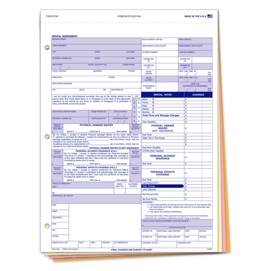 Rental Agreement - CFD-252-PA4 - 4 Part