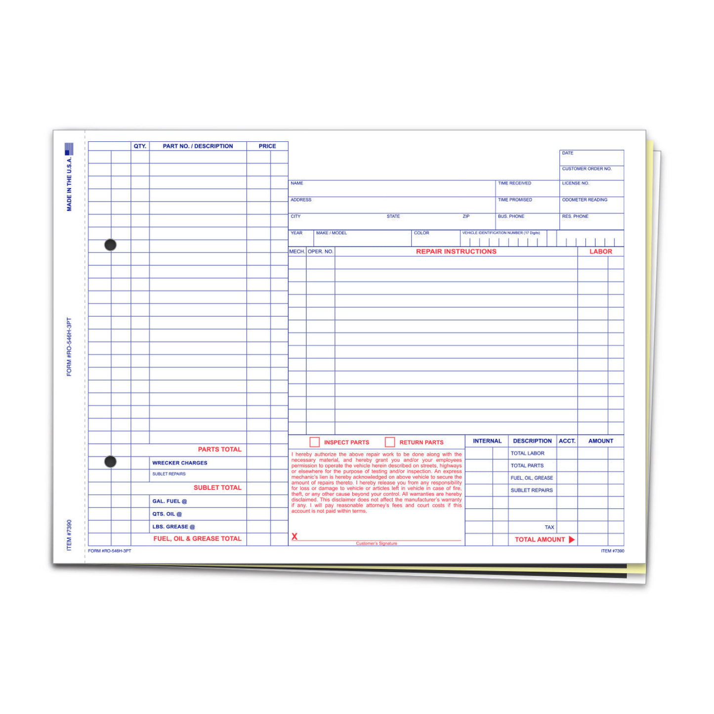 Repair Order - RO-546H - 3 Part