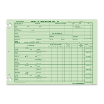 Vehicle Inventory Record DSA-542-85 - 50-Pack Dealer Forms