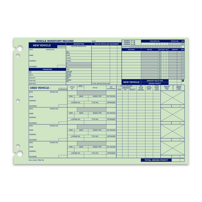 Vehicle Inventory Record Forms - 7.5" x 10-3/8" 50-Pack