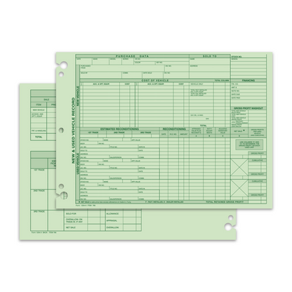 Vehicle Inventory Record 1204-A - 7-1/2 x 10-3/8 Form, 50-Pack
