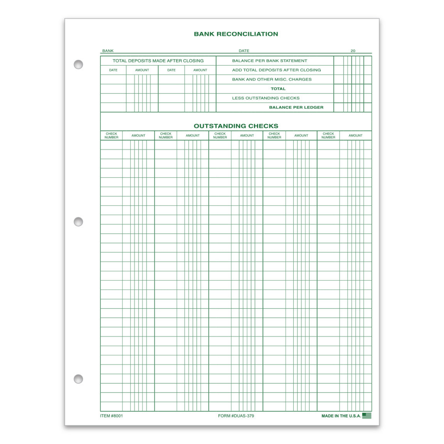 Bank Reconciliation Form - DUAS-379