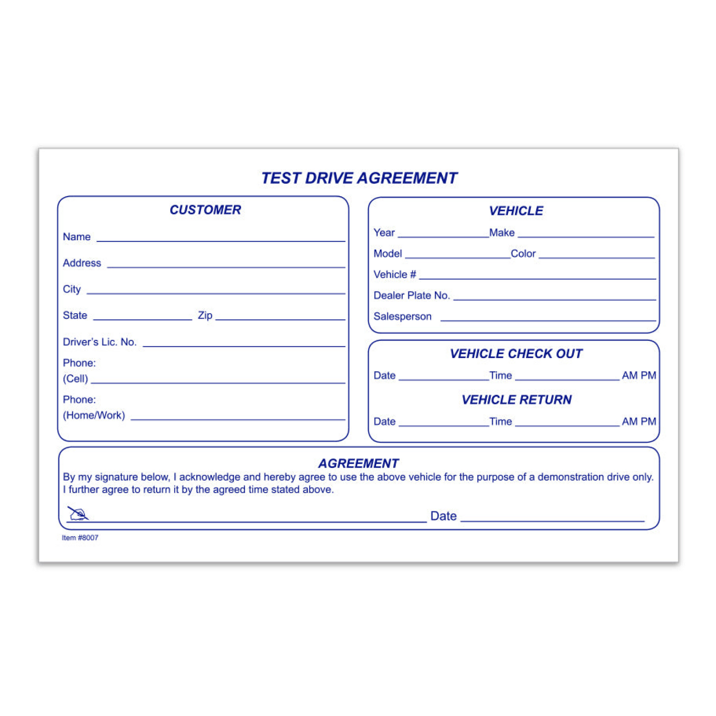 Test Drive Agreement Form