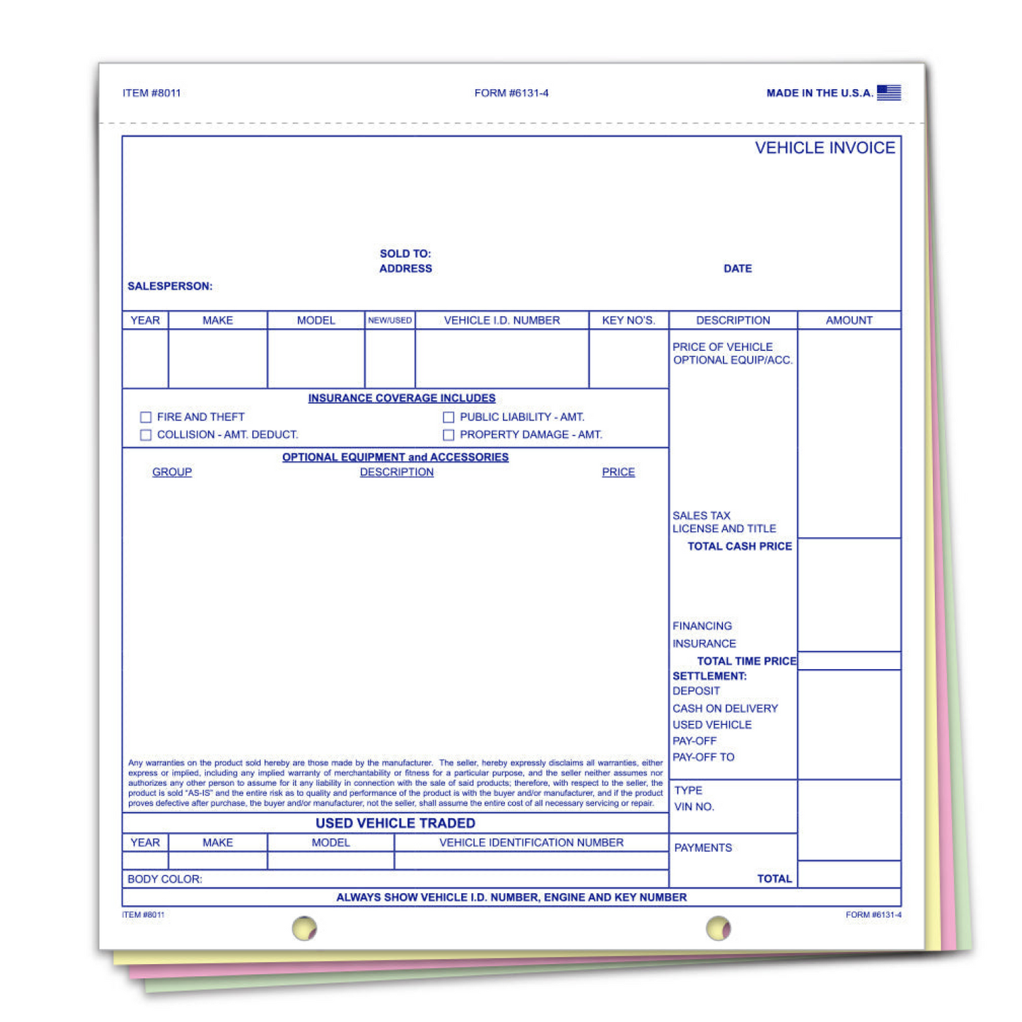 Universal Vehicle Invoice - 6131-4