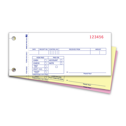 Cash Receipt Forms - 3-Part Carbonless AA-508-3 for Dealerships