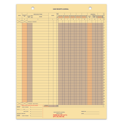 Cash Receipt Journal - 11" x 14" 1-Part - Dealership Accounting