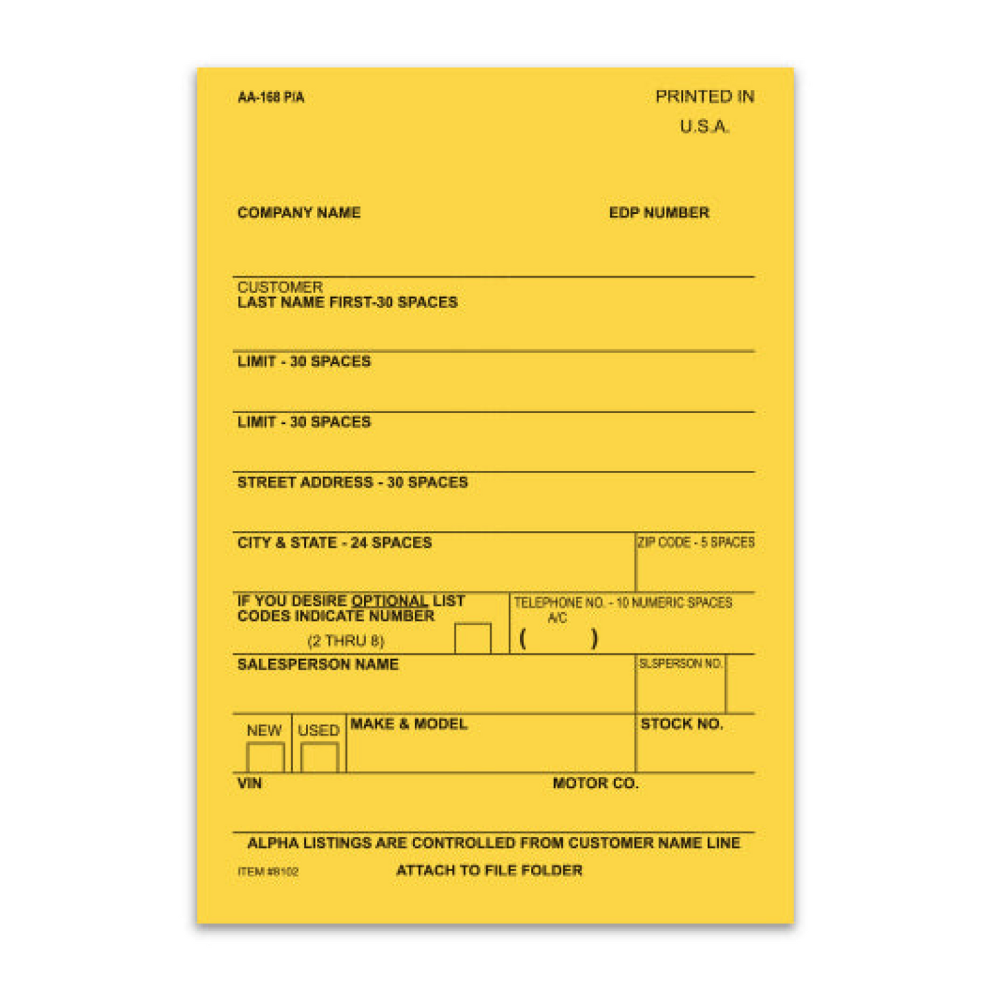 Vehicle Deal Label - AA-168P/A - Gen. Perm. Adhesive - 1 Part - Qty. 100