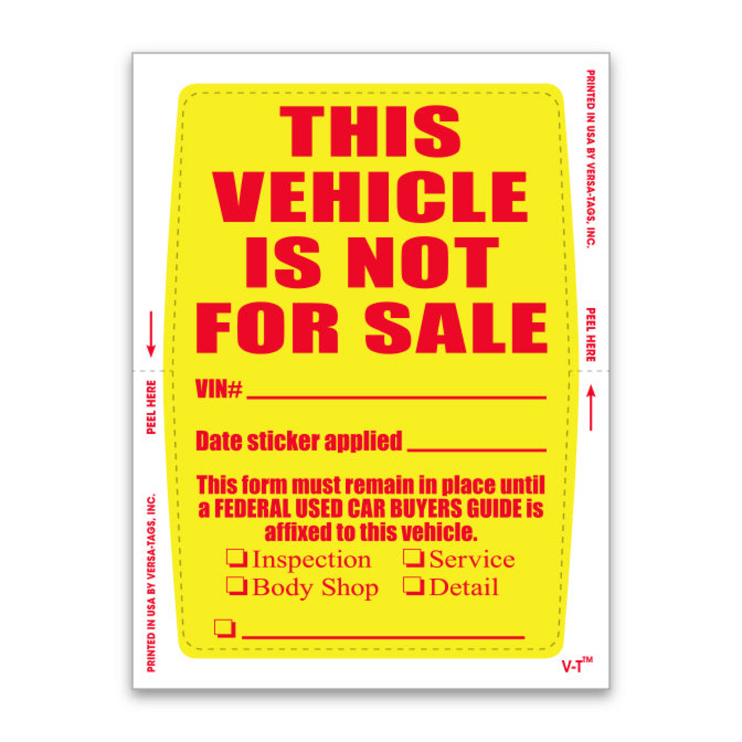 Vehicle Not for Sale Sticker - 4" x 6"