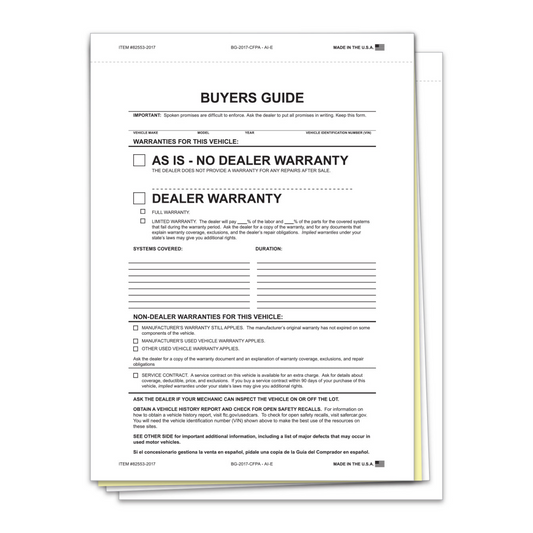 Interior Buyers Guide - BG-2017- As Is - 3 Part, Paper/PA