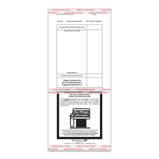 Addendum Stickers with Tape Adhesive