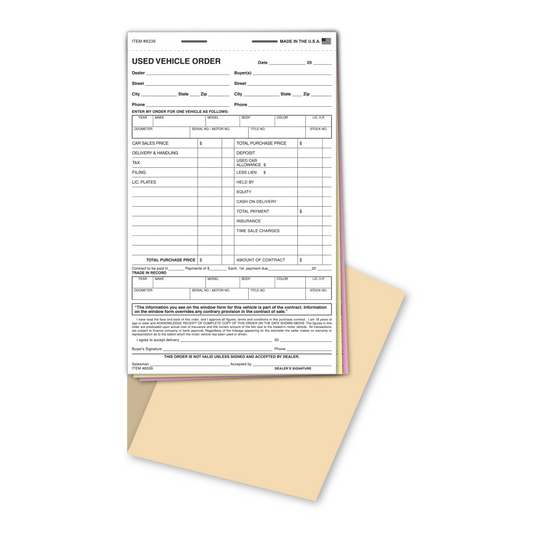 Used Vehicle Order Form Book - 3 Part