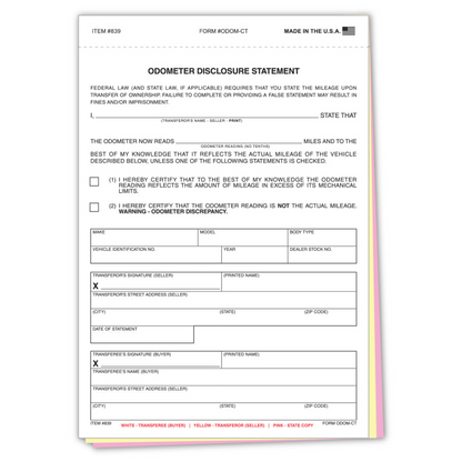 Odometer Disclosure Statement - 3-Part Carbonless Form 100/Pack