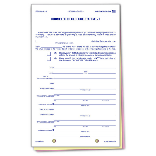 Odometer Disclosure Statement - ODOM-65-3 - 3 Part - No Screen