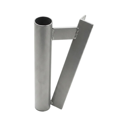 90-degree corner mount bracket for swooper flags with two mounting plates and vertical pole sleeve