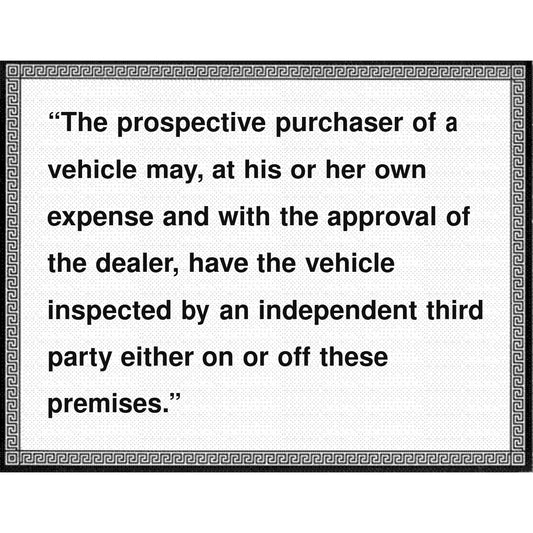 Third Party Inspection Notice sign, English, dealer compliance