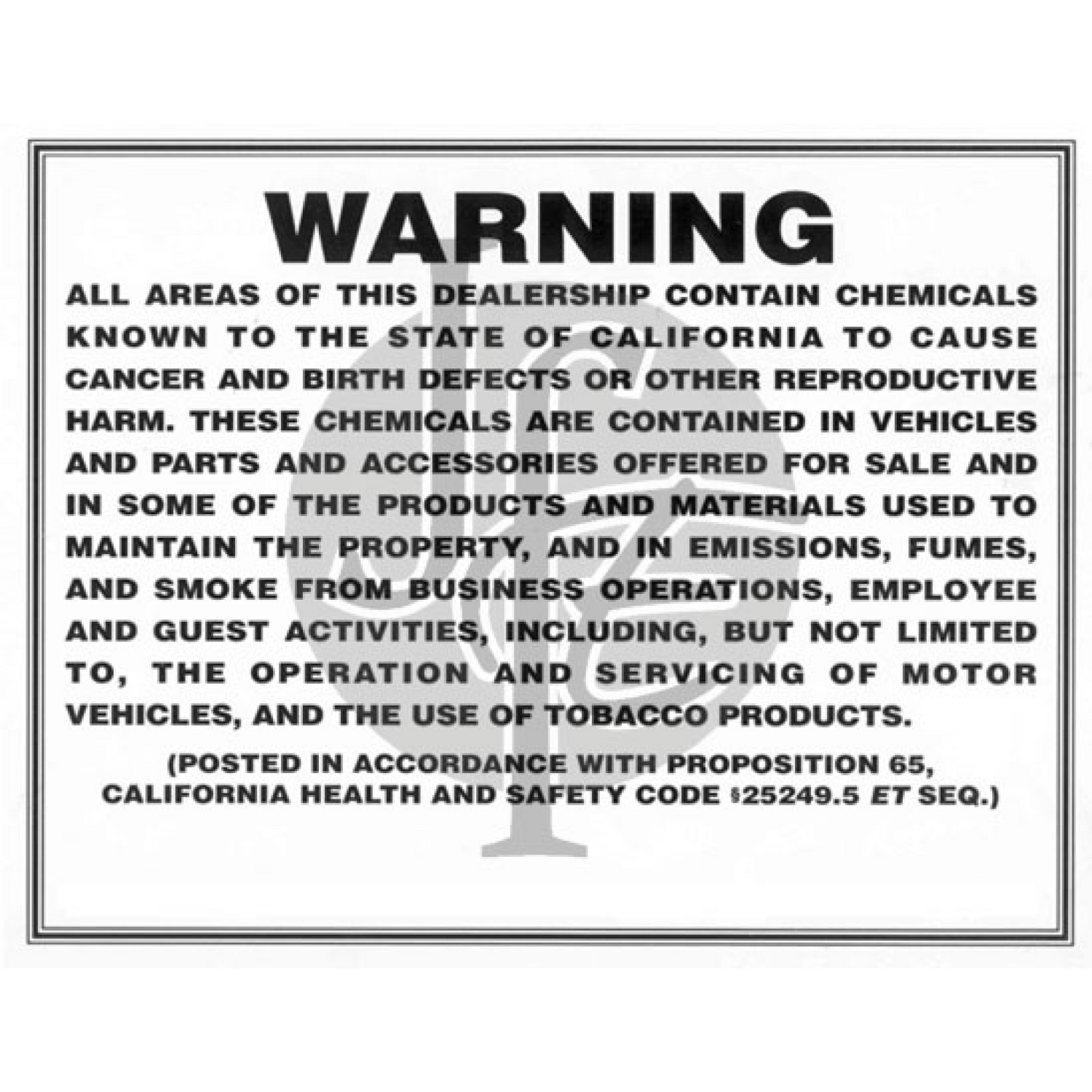 Prop 65 Cancer Disclosure Warning - English Only