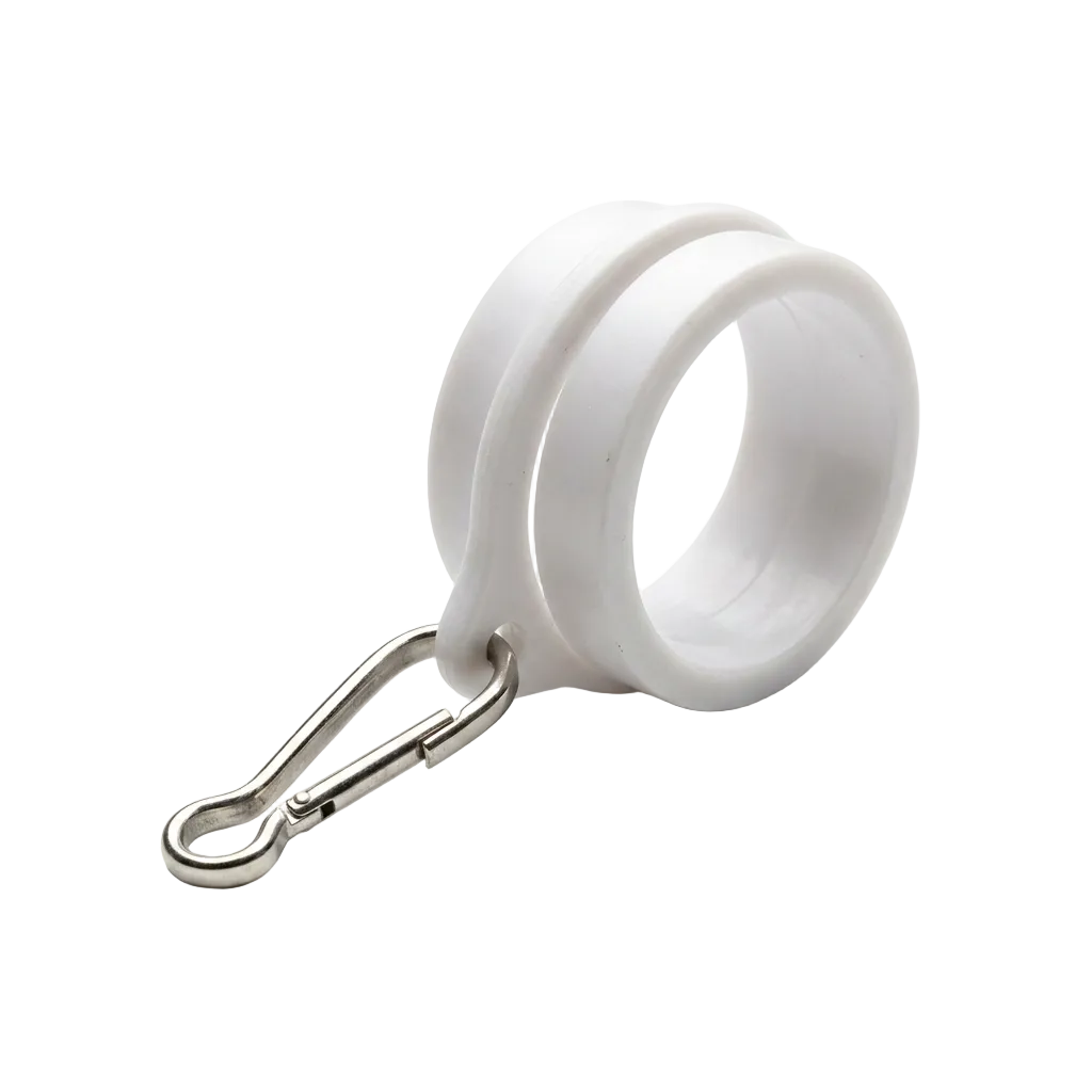 White plastic spinner clip with rotating swivel and metal hook for swooper flag pole attachment