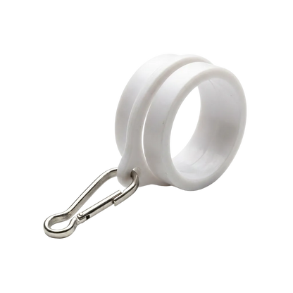 White plastic spinner clip with rotating swivel and metal hook for swooper flag pole attachment
