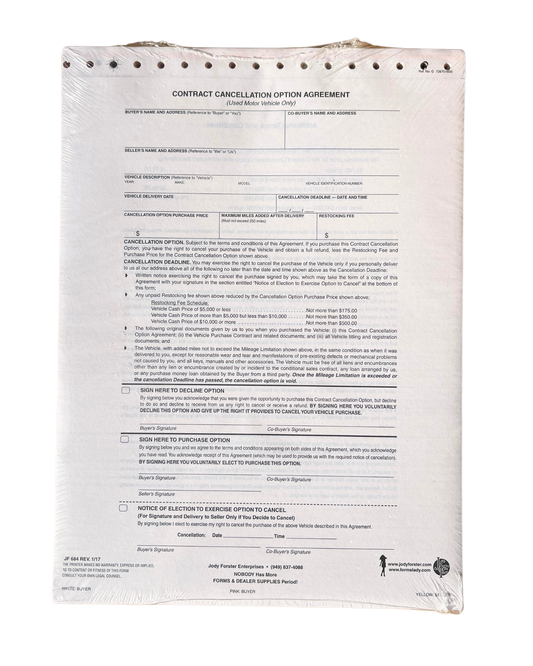 Contract Cancellation Option Agreement Contract (100 Pack)