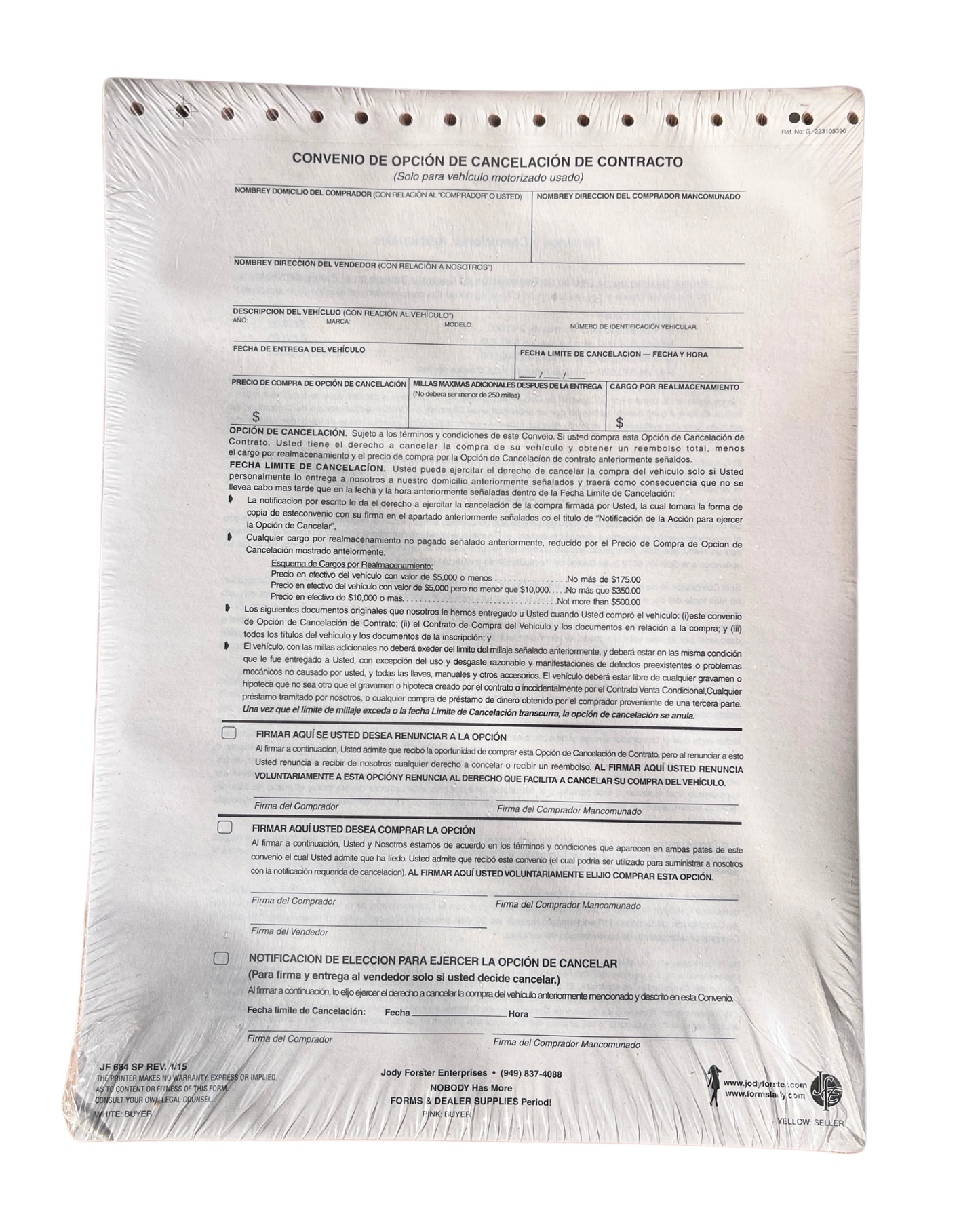 Contract Cancellation Option Agreement Contract (100 Pack)