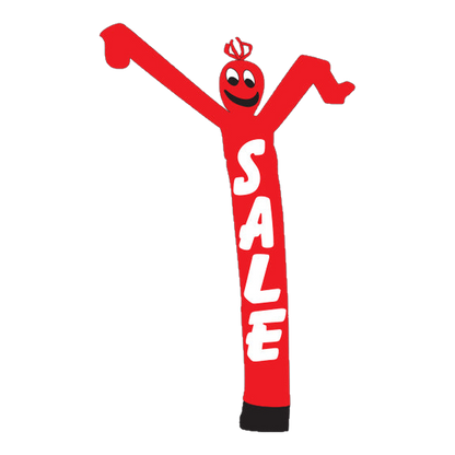 Red SALE air dancer tube man with white lettering and smiling face