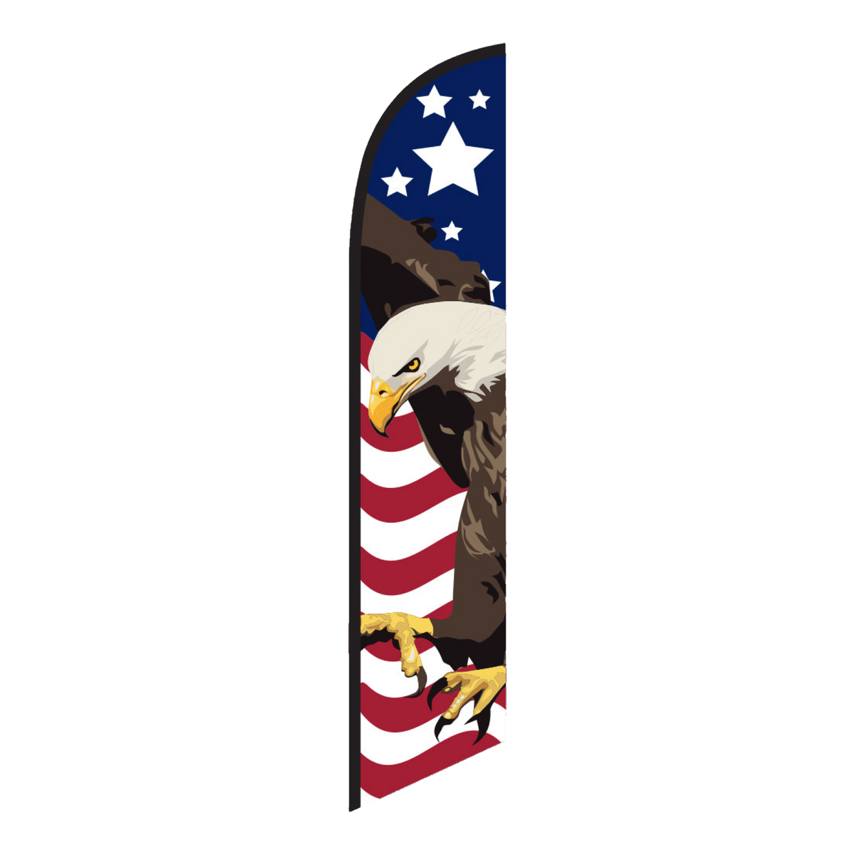 American flag eagle swooper feather flag with stars, stripes and a bald eagle