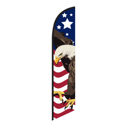 American flag eagle swooper feather flag with stars, stripes and a bald eagle