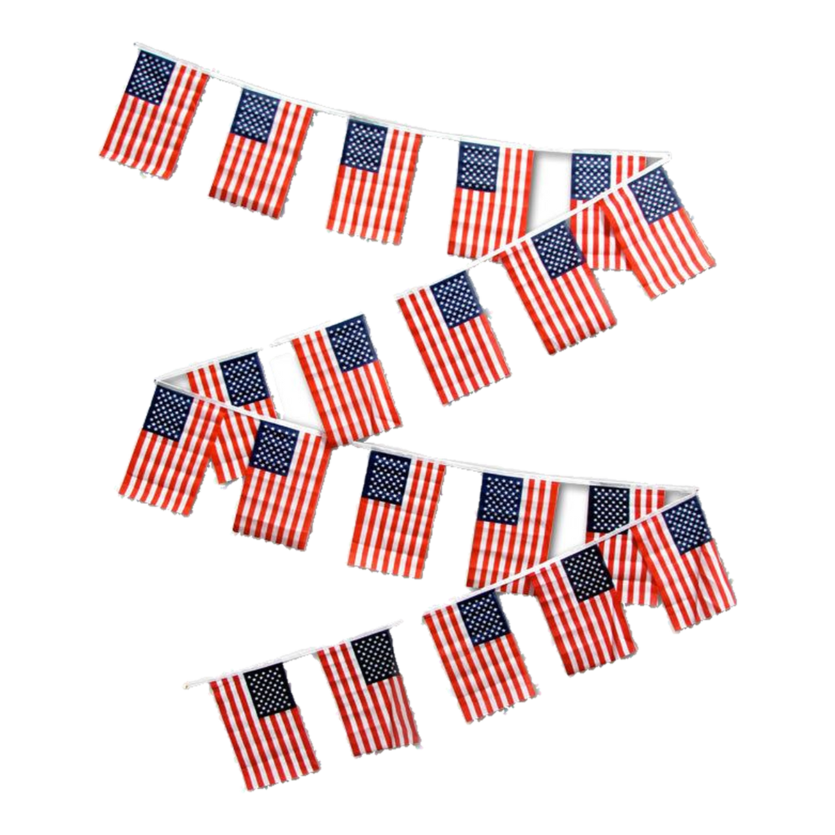 Strands of American flag pennants