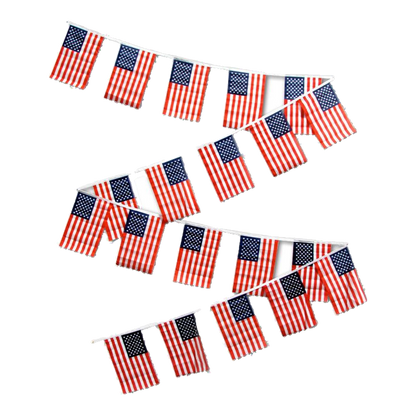 Strands of American flag pennants