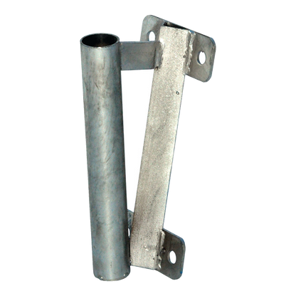 Galvanized angled wall mount bracket for a swooper banner pole