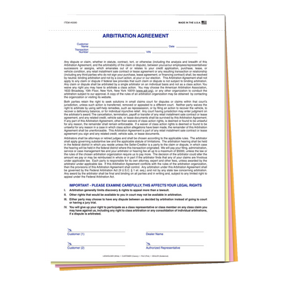Arbitration Agreement 4-part carbonless form