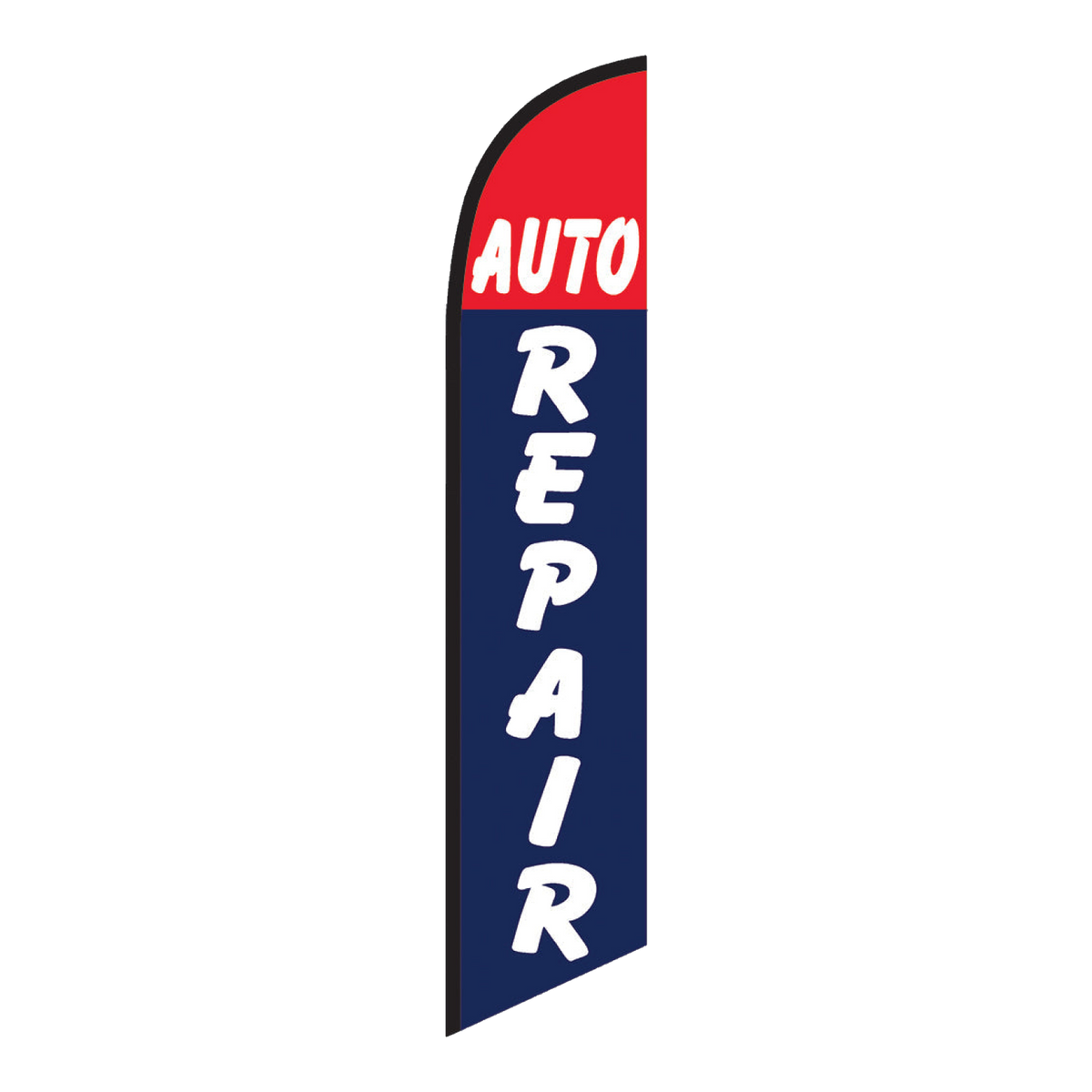 Auto Repair swooper feather flag, white lettering on red and navy