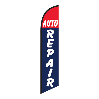 Auto Repair swooper feather flag, white lettering on red and navy