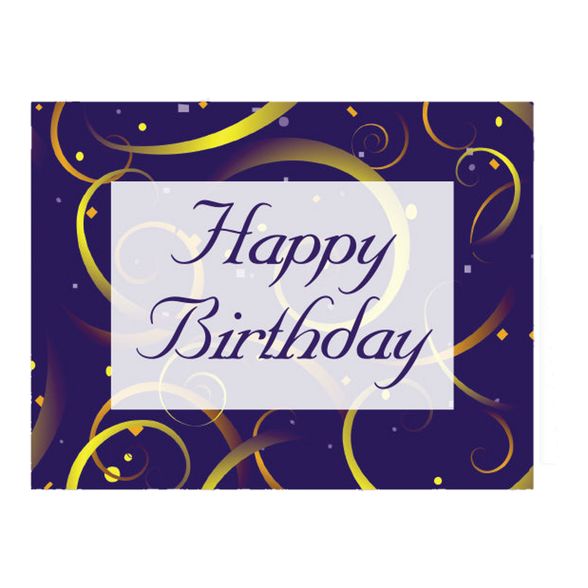 Navy and gold Happy Birthday card with swirls