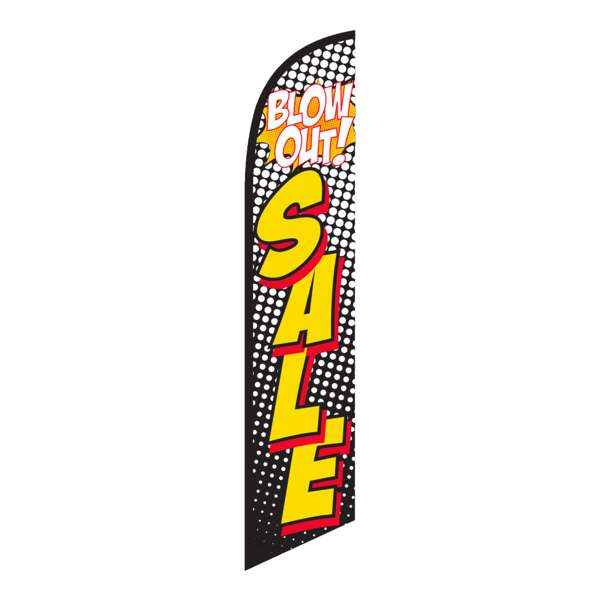 Blowout Sale swooper feather flag in pop art red and yellow