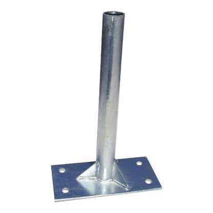 Galvanized bolt-on roof mount with a vertical sleeve for a swooper banner